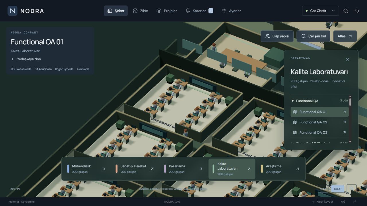 NODRA prototype showing an interactive digital studio and a quality assurance department